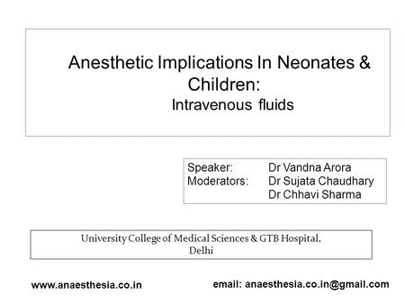 Anesthetic Implications In Neonates & Children: Intravenous fluids