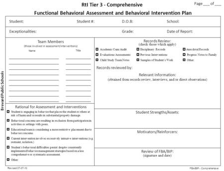 Functional Behavioral Assessment and Behavioral Intervention Plan