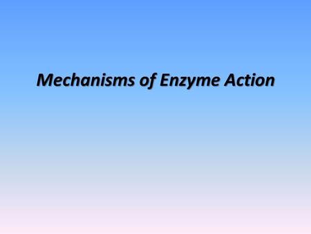 Mechanisms of Enzyme Action. What You Need to Know Understand the importance of and need for enzymes in biological reactions. Understand how an enzymes.
