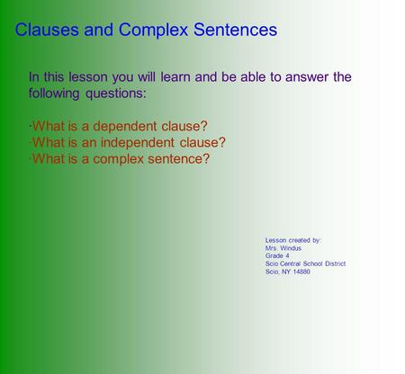 Clauses and Complex Sentences