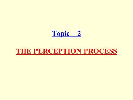 Topic – 2 THE PERCEPTION PROCESS