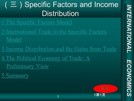 INTERNATIONAL ECONOMICS 03/01/20 COPY RIGHT 1 Specific Factors and Income Distribution 1.The Specific Factors Model 2.International Trade in the Specific.