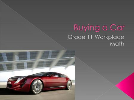 Taxes on cars Buying a used car (Private & Dealer Buying a new car Financing.