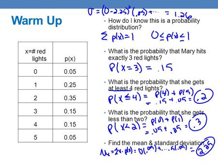 Warm Up How do I know this is a probability distribution?