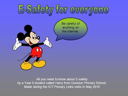 E-Safety for everyone Be careful of anything on the internet.