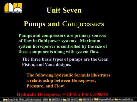 Unit Seven: Pumps and Compressors