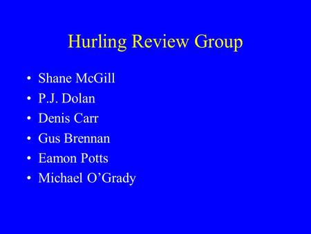Hurling Review Group Shane McGill P.J. Dolan Denis Carr Gus Brennan Eamon Potts Michael OGrady.