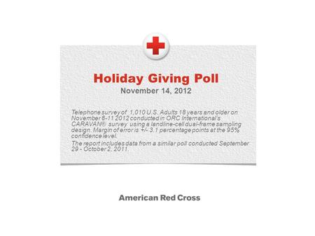 Holiday Giving Poll November 14, 2012 Telephone survey of 1,010 U.S. Adults 18 years and older on November 8-11 2012 conducted in ORC Internationals CARAVAN®