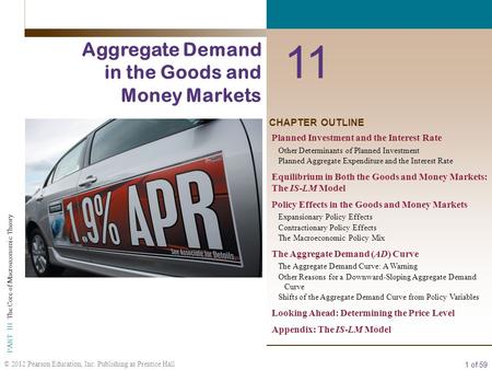1 of 59 PART III The Core of Macroeconomic Theory © 2012 Pearson Education, Inc. Publishing as Prentice Hall CHAPTER OUTLINE 11 Aggregate Demand in the.