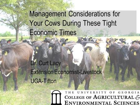 Management Considerations for Your Cows During These Tight Economic Times Dr. Curt Lacy Extension Economist-Livestock UGA-Tifton.