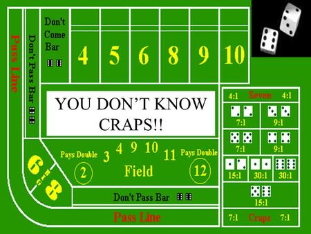 YOU DONT KNOW CRAPS!!. An Investigation Using Probability, the Geometric Distribution, and Expected Returns for the Game of Craps By Otto Magdanz and.