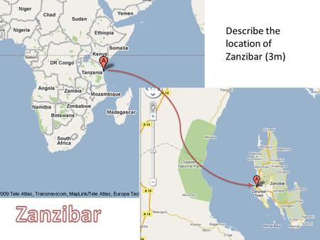 Describe the location of Zanzibar (3m). Zanzibar is located in the ______ Ocean, and is about __ km from the Tanzanian coast. The population is ___ k.