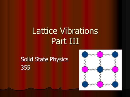 Lattice Vibrations Part III