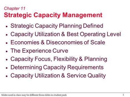 Chapter 11 Strategic Capacity Management