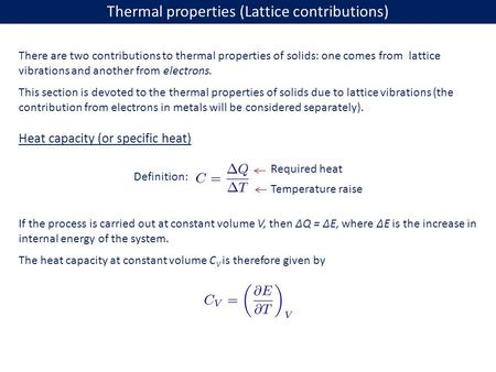 Thermal properties (Lattice contributions)