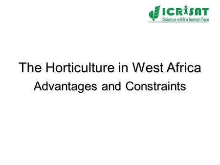 The Horticulture in West Africa Advantages and Constraints.