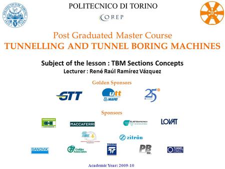 Post Graduated Master Course TUNNELLING AND TUNNEL BORING MACHINES