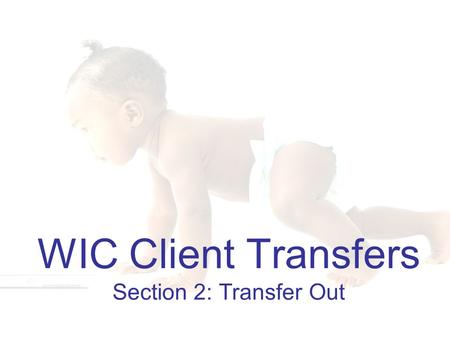 1 WIC Client Transfers Section 2: Transfer Out. 2 Learning Objectives Section 2: Transfer Out By the end of this section, you will be able to: 1.List.