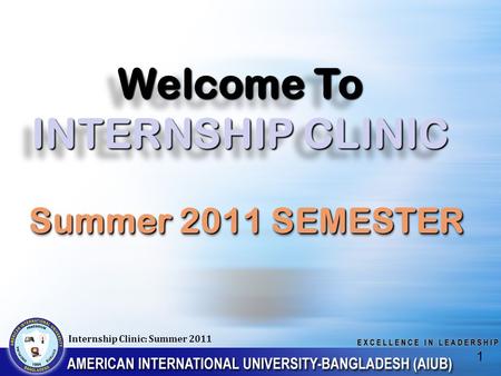 Welcome To INTERNSHIP CLINIC Internship Clinic: Summer 2011
