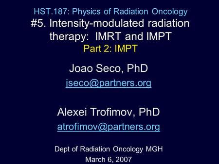 Dept of Radiation Oncology MGH