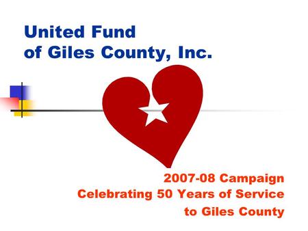United Fund of Giles County, Inc. 2007-08 Campaign Celebrating 50 Years of Service to Giles County.