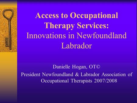 Access to Occupational Therapy Services: Innovations in Newfoundland Labrador Danielle Hogan, OT© President Newfoundland & Labrador Association of Occupational.