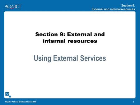 Section 9: External and internal resources AQA ICT A2 Level © Nelson Thornes 2009 1 Section 9: External and internal resources Using External Services.