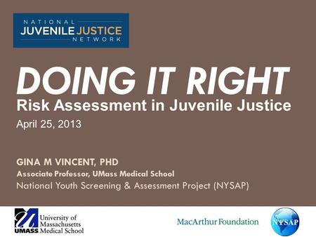 DOING IT RIGHT Risk Assessment in Juvenile Justice April 25, 2013