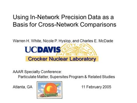 Using In-Network Precision Data as a Basis for Cross-Network Comparisons Warren H. White, Nicole P. Hyslop, and Charles E. McDade AAAR Specialty Conference: