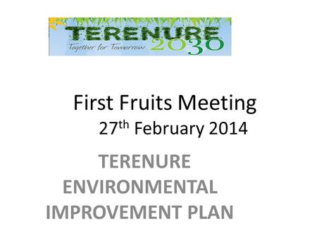 First Fruits Meeting 27 th February 2014 TERENURE ENVIRONMENTAL IMPROVEMENT PLAN.