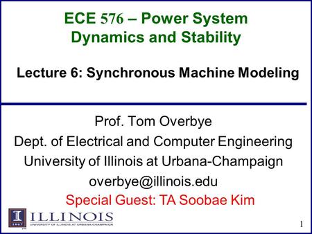 ECE 576 – Power System Dynamics and Stability