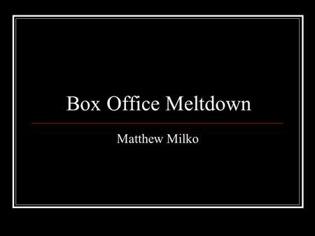 Box Office Meltdown Matthew Milko. Movie Theaters 1896 – First Movie Theater – Vitascope Hall in New Orleans, Louisiana.
