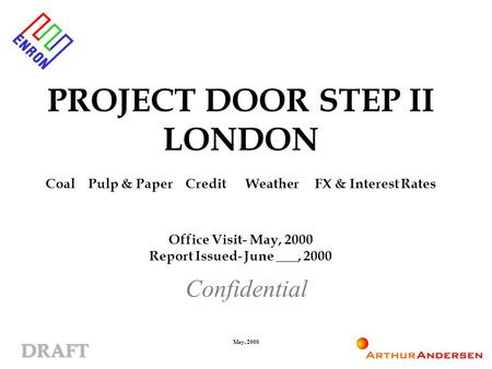 DRAFT May, 2000 PROJECT DOOR STEP II LONDON Coal Pulp & Paper Credit Weather FX & Interest Rates Office Visit- May, 2000 Report Issued- June ___, 2000.