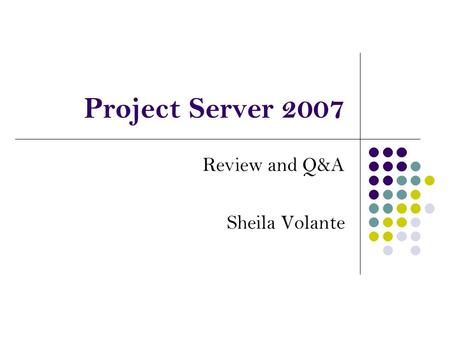 Review and Q&A Sheila Volante Project Server 2007.