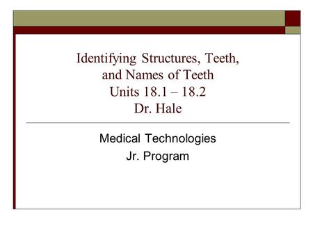 Medical Technologies Jr. Program
