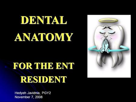 DENTAL ANATOMY FOR THE ENT RESIDENT Hedyeh Javidnia, PGY2