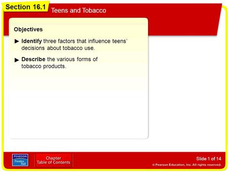 Section 16.1 Teens and Tobacco Objectives