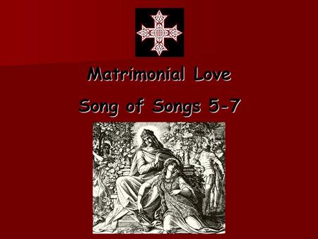 Matrimonial Love Song of Songs 5-7. She begins to describe the Beloved 5:10 My beloved is white and ruddy 5:10 My beloved is white and ruddy White.