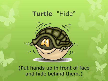 Turtle Hide (Put hands up in front of face and hide behind them.)