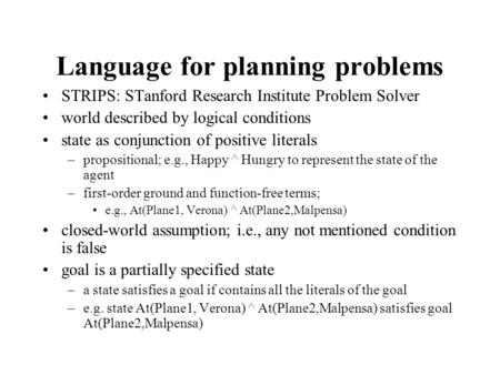 Language for planning problems