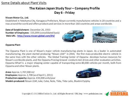 Copyright (C) 2012 HIRAYAMA Co., Ltd. All Rights Reserved. URL  Nissan Motor Co., Ltd. Established in Yokohama City, Kanagawa.