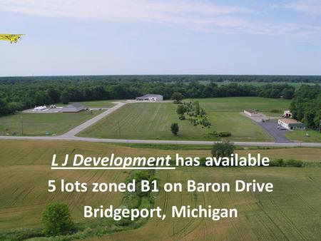 L J Development has available 5 lots zoned B1 on Baron Drive Bridgeport, Michigan.