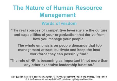 The Nature of Human Resource Management