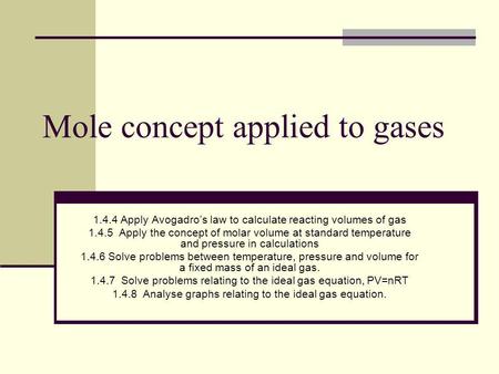 Mole concept applied to gases