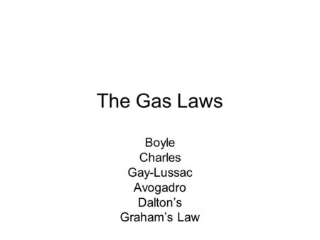 Boyle Charles Gay-Lussac Avogadro Dalton’s Graham’s Law