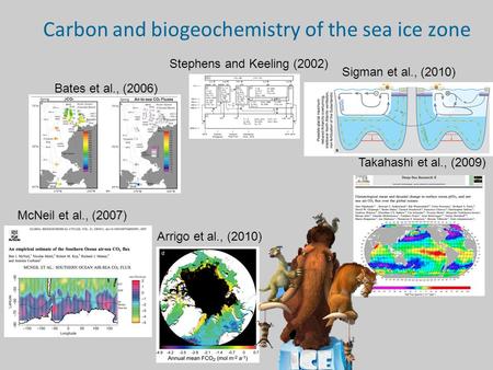 Carbon and biogeochemistry of the sea ice zone Bates et al., (2006) Stephens and Keeling (2002) Sigman et al., (2010) Takahashi et al., (2009) Arrigo et.