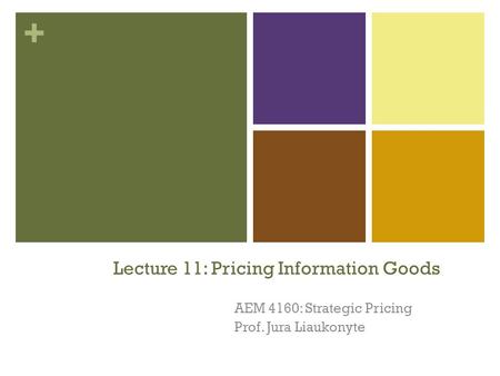 + Lecture 11: Pricing Information Goods AEM 4160: Strategic Pricing Prof. Jura Liaukonyte 1.