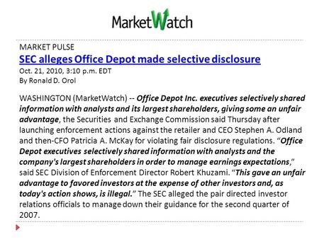 SEC alleges Office Depot made selective disclosure