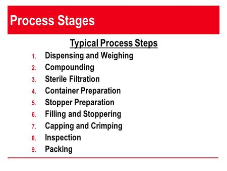 Process Stages Typical Process Steps Dispensing and Weighing