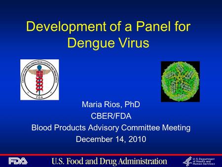 Development of a Panel for Dengue Virus Maria Rios, PhD CBER/FDA Blood Products Advisory Committee Meeting December 14, 2010.